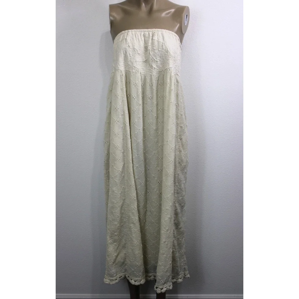 Free People Meant to Be Eyelet Strapless Midi Dress Boho Cottagecore Size S